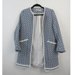 Zara Basic Outerwear Blue and White Open Front Blazer Jacket USA Small